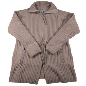 FLX Sweater Jacket Pink Ribbed Knit Zip‎ Up Longline Drawstring Waist Cozy Chic